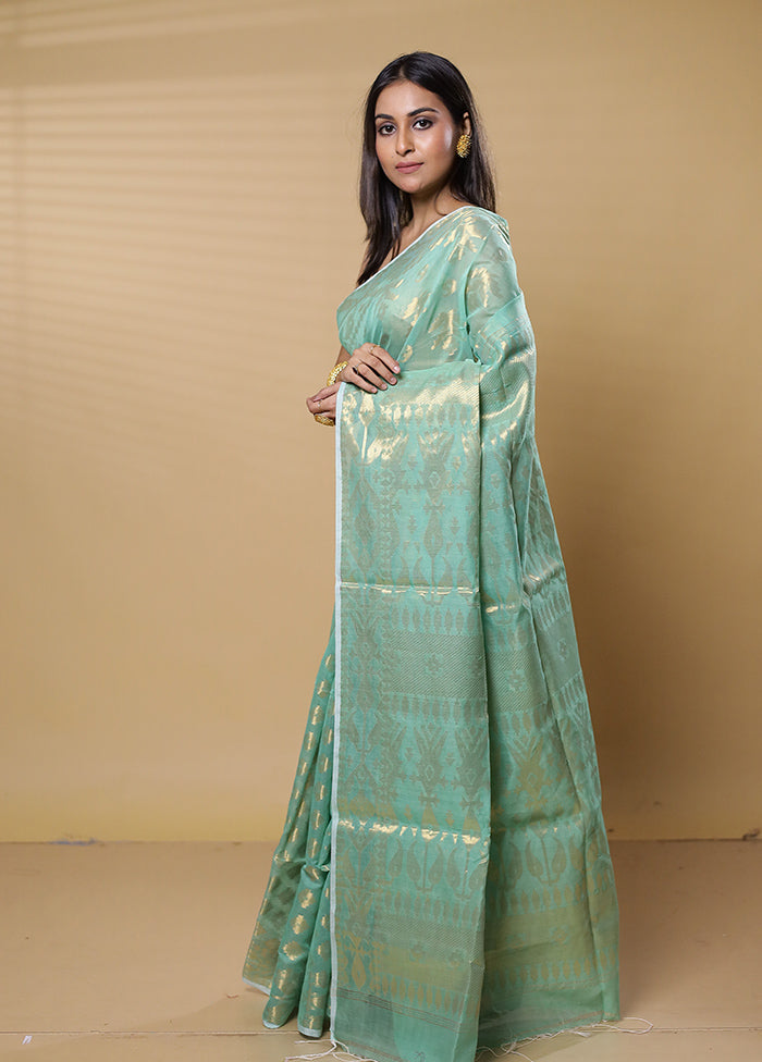 Green Cotton Saree With Blouse Piece