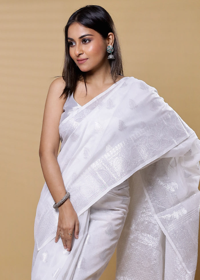 White Cotton Saree With Blouse Piece