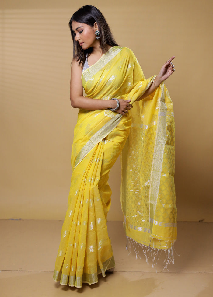 Yellow Khadi Cotton Saree With Blouse Piece