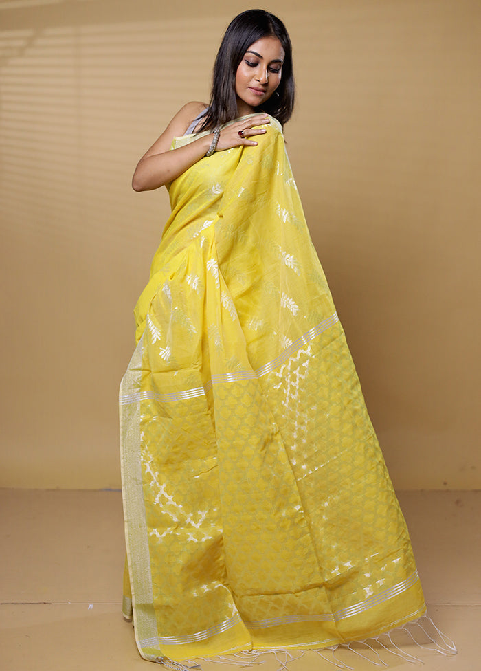 Yellow Khadi Cotton Saree With Blouse Piece