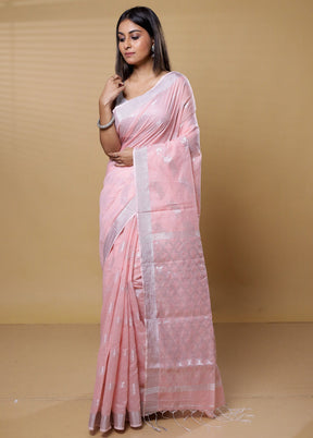 Pink Khadi Cotton Saree With Blouse Piece