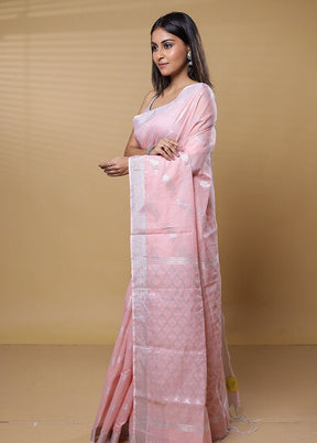 Pink Khadi Cotton Saree With Blouse Piece