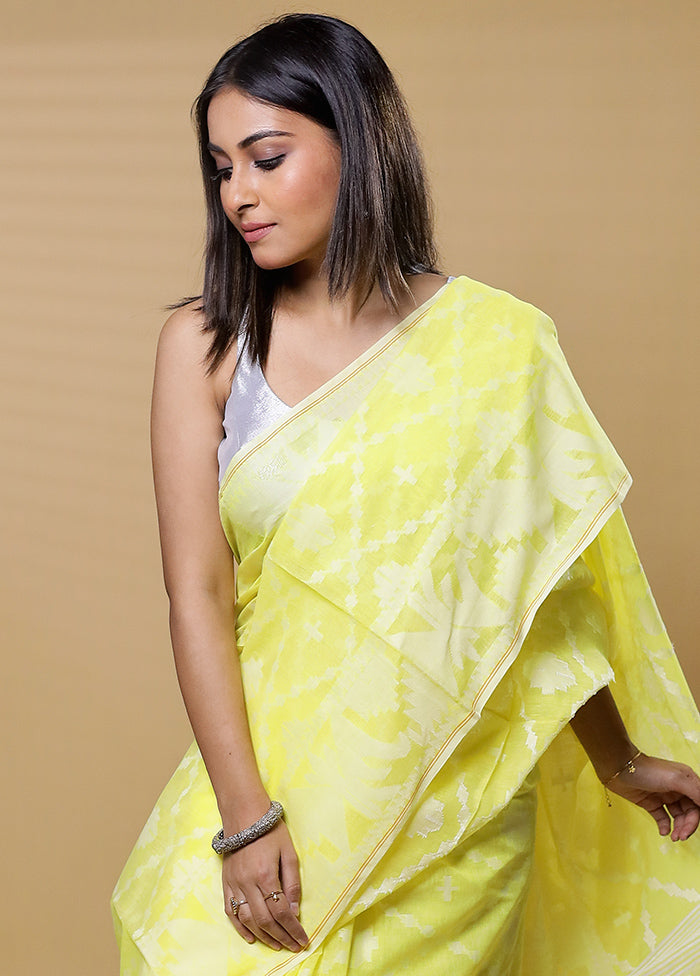 Yellow Khadi Cotton Saree With Blouse Piece