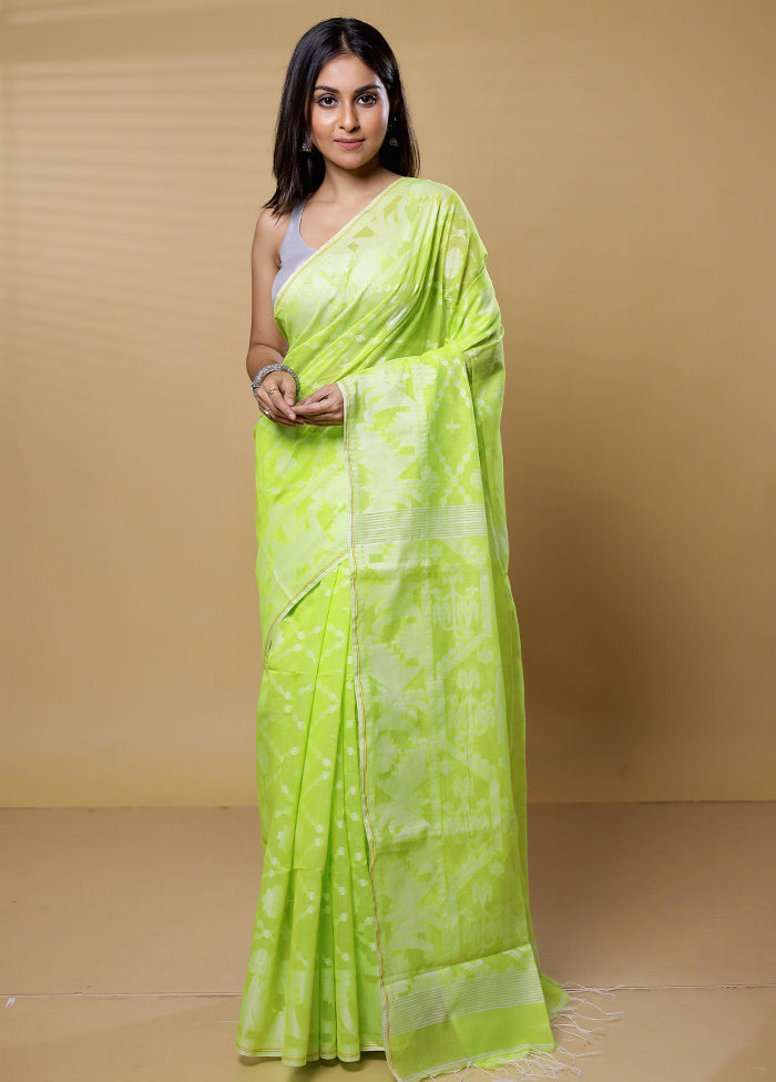 Green Khadi Cotton Saree With Blouse Piece