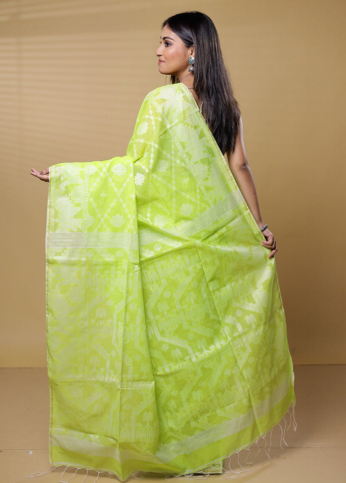 Green Khadi Cotton Saree With Blouse Piece