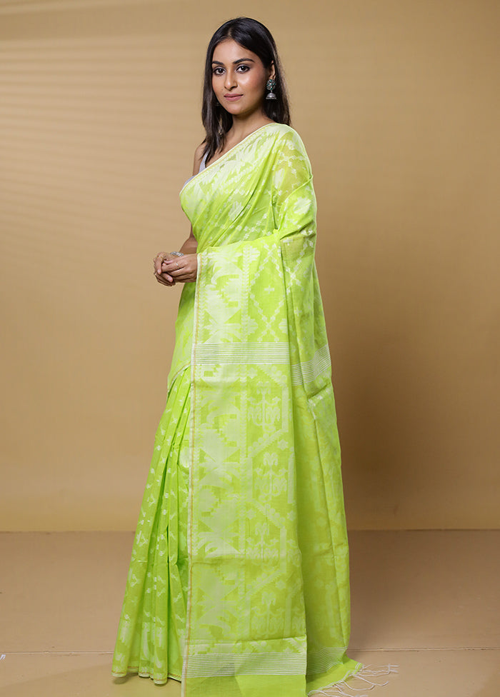 Green Khadi Cotton Saree With Blouse Piece