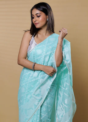 Green Khadi Cotton Saree With Blouse Piece