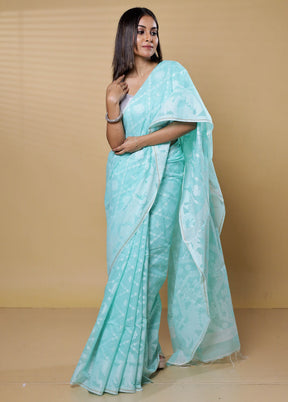 Green Khadi Cotton Saree With Blouse Piece