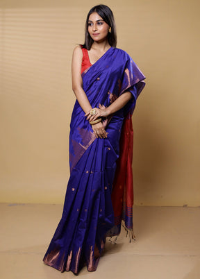 Maroon Khadi Cotton Saree With Blouse Piece