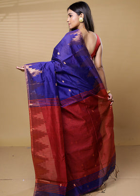 Maroon Khadi Cotton Saree With Blouse Piece