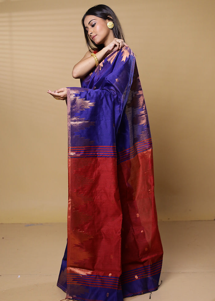 Maroon Khadi Cotton Saree With Blouse Piece