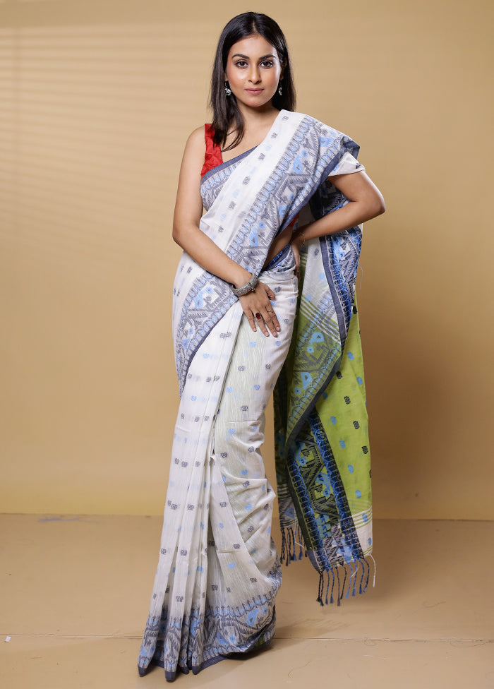 White Khadi Cotton Saree With Blouse Piece