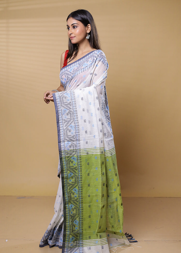 White Khadi Cotton Saree With Blouse Piece