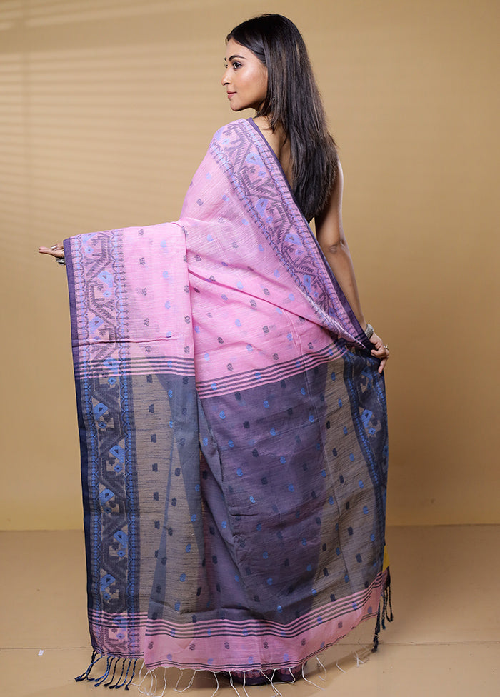 Pink Khadi Cotton Saree With Blouse Piece