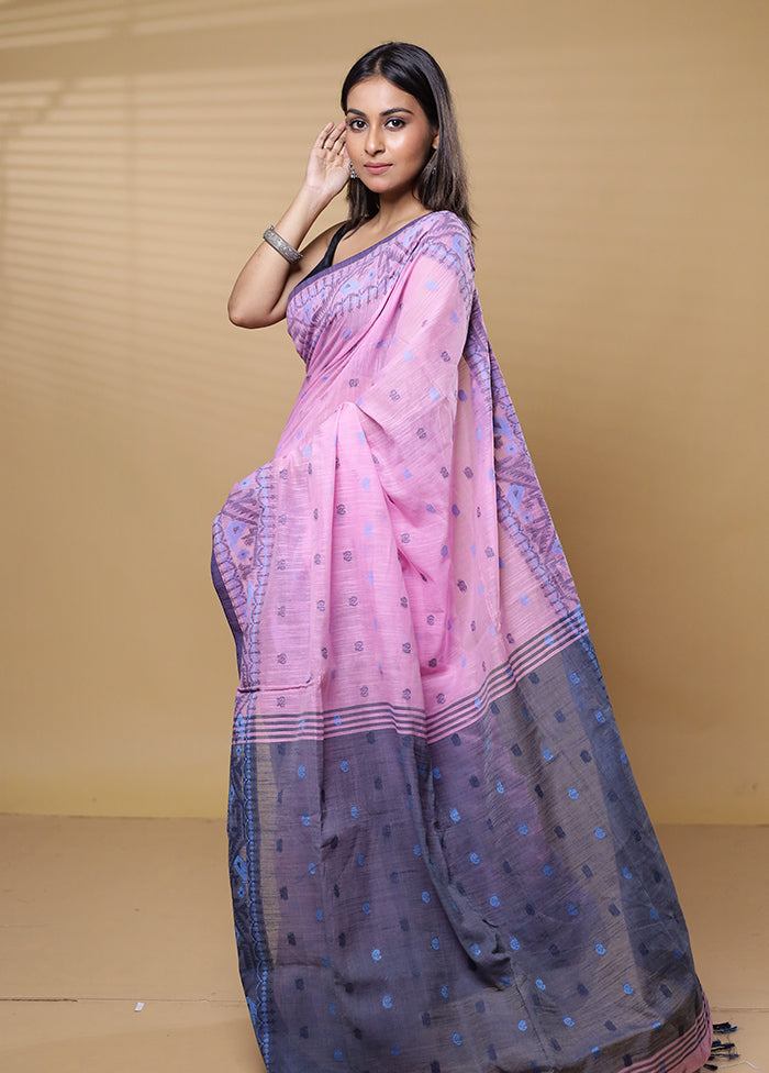 Pink Khadi Cotton Saree With Blouse Piece