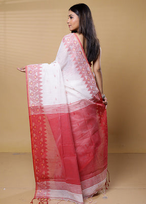 White Khadi Cotton Saree With Blouse Piece