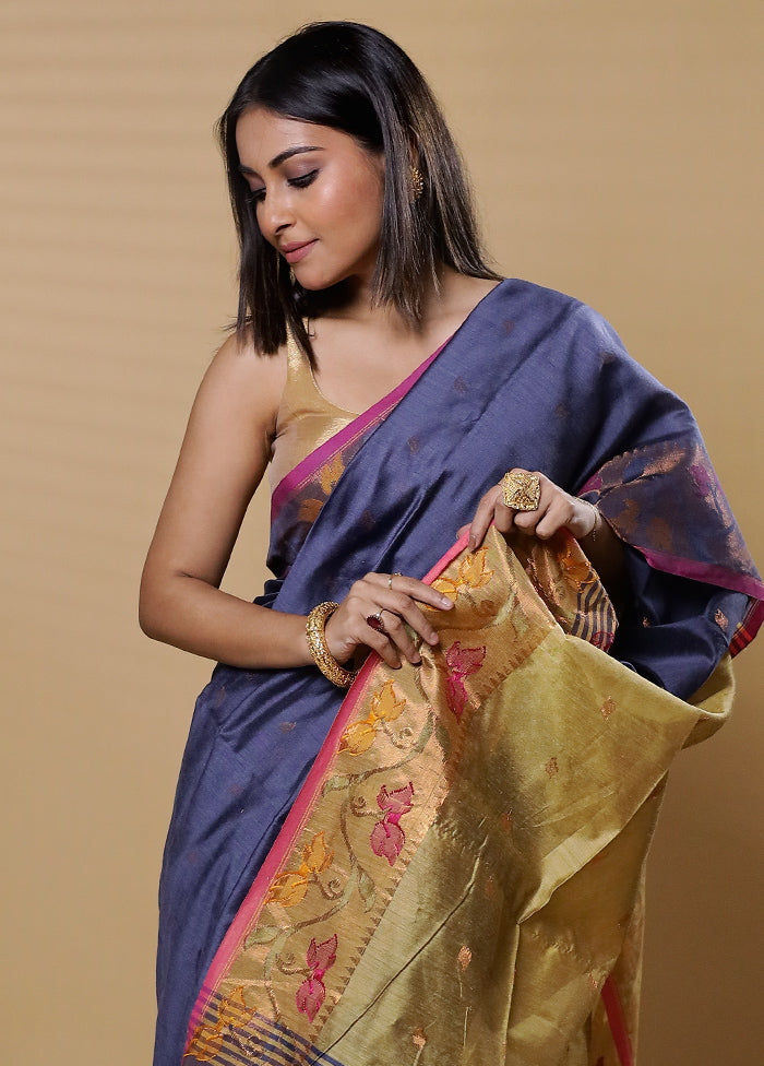 Pink Khadi Cotton Saree With Blouse Piece