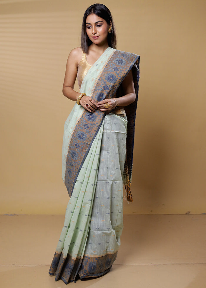 Green Khadi Cotton Saree With Blouse Piece