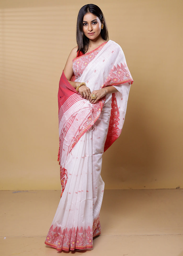 White Khadi Cotton Saree With Blouse Piece