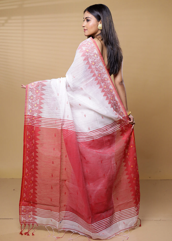 White Khadi Cotton Saree With Blouse Piece