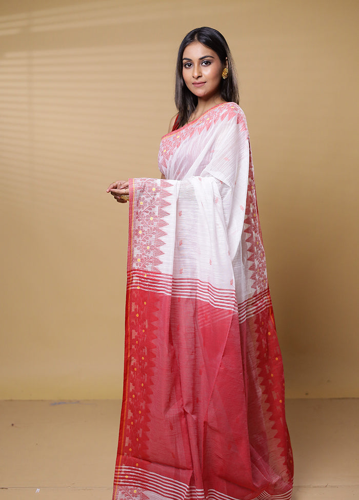 White Khadi Cotton Saree With Blouse Piece