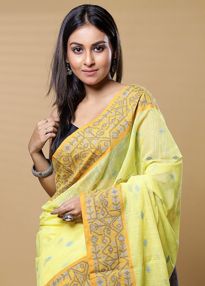 Yellow Khadi Cotton Saree With Blouse Piece