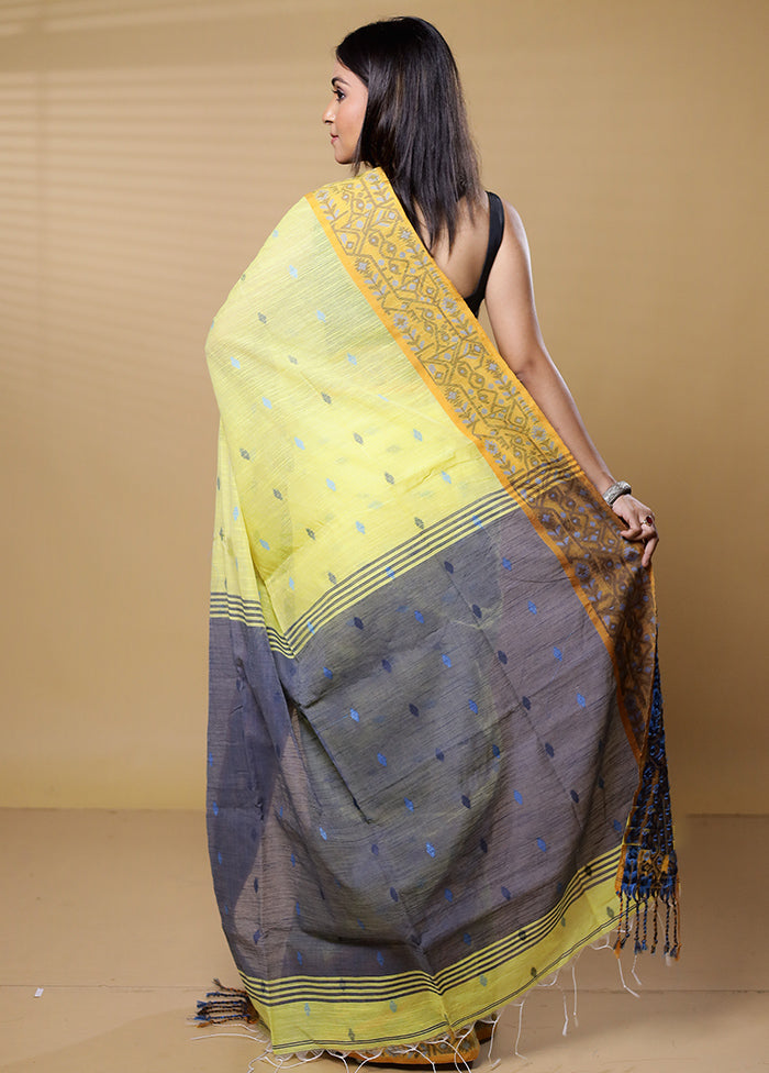 Yellow Khadi Cotton Saree With Blouse Piece