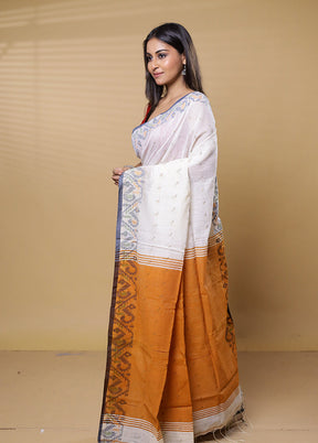 White Khadi Cotton Saree With Blouse Piece