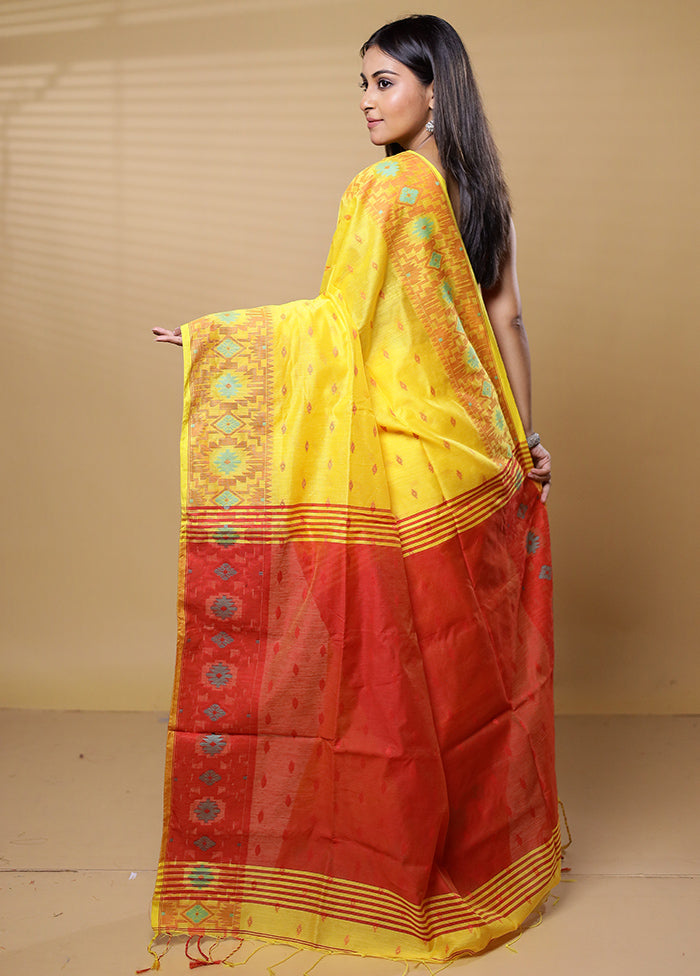 Yellow Khadi Cotton Saree With Blouse Piece