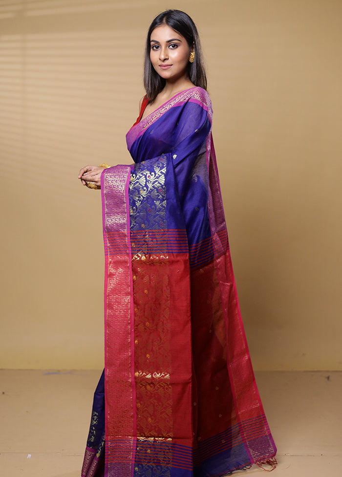 Blue Khadi Cotton Saree With Blouse Piece