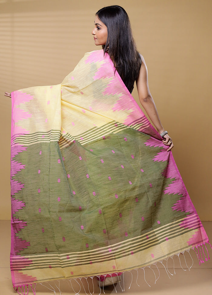 Yellow Khadi Cotton Saree With Blouse Piece