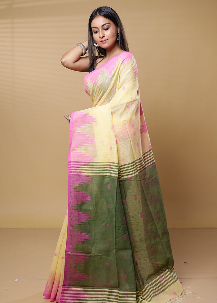 Yellow Khadi Cotton Saree With Blouse Piece