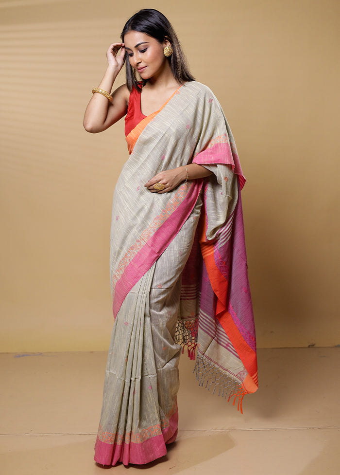 Green Khadi Cotton Saree With Blouse Piece