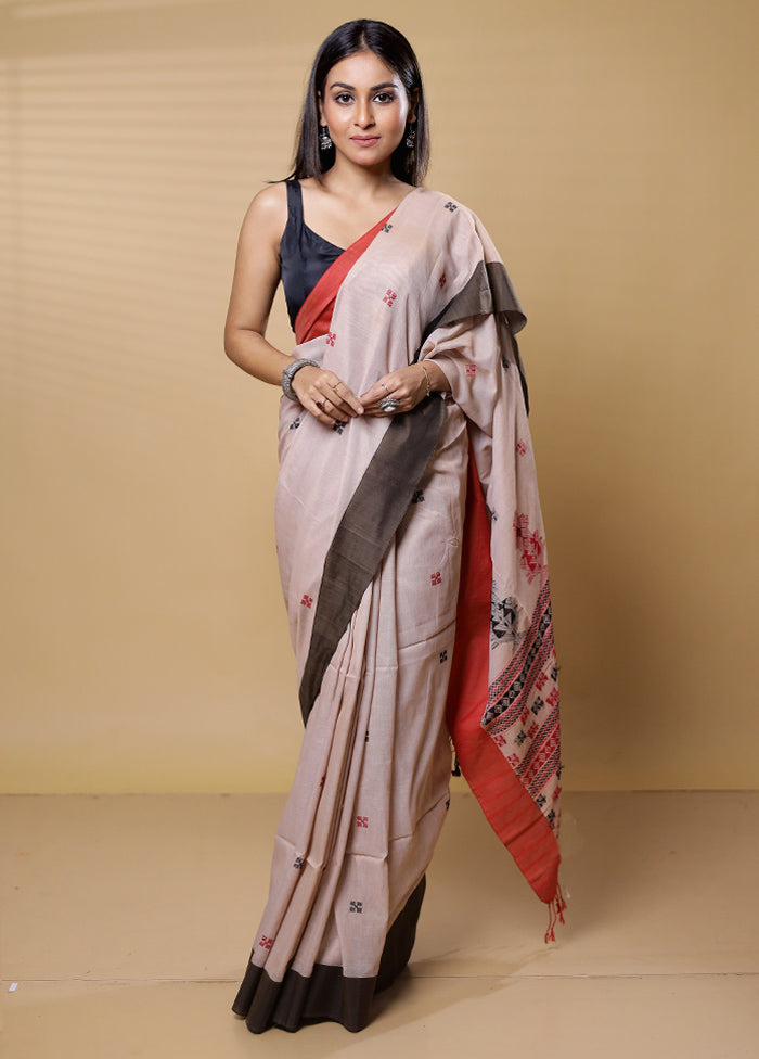 Cream Khadi Cotton Saree With Blouse Piece