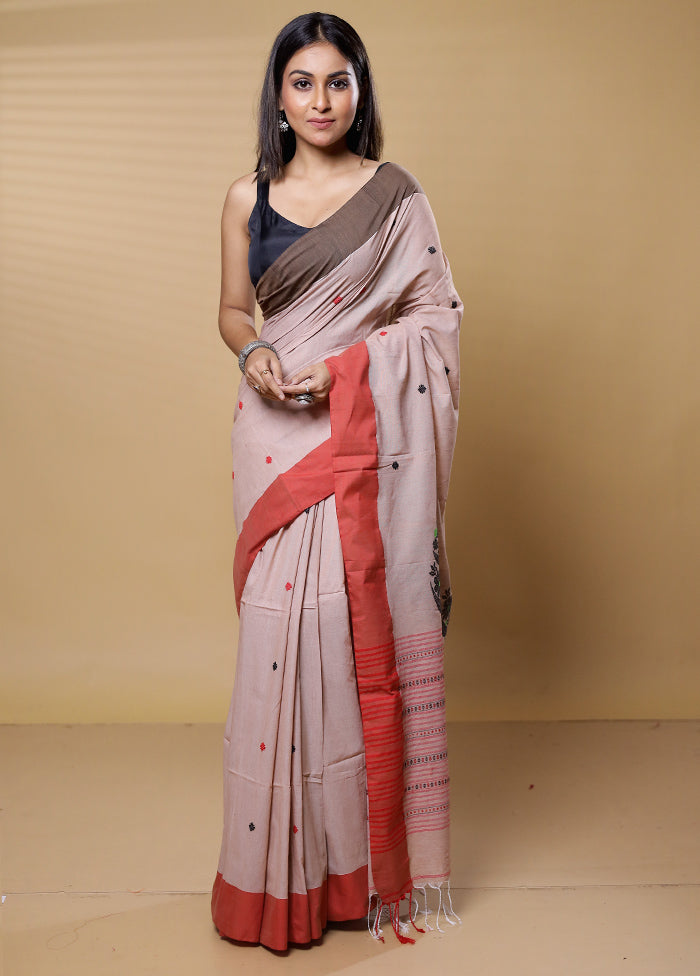 Cream Khadi Cotton Saree With Blouse Piece