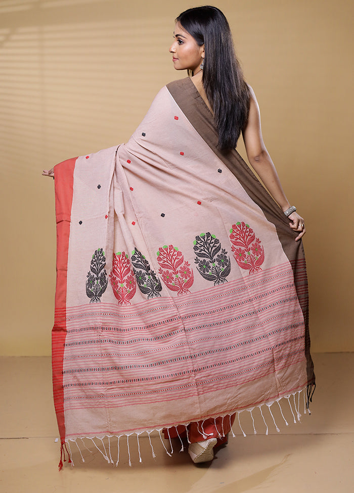 Cream Khadi Cotton Saree With Blouse Piece