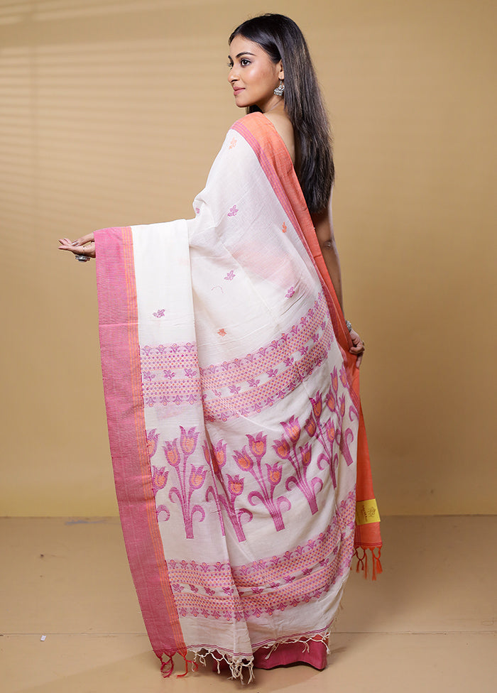 White Khadi Cotton Saree With Blouse Piece