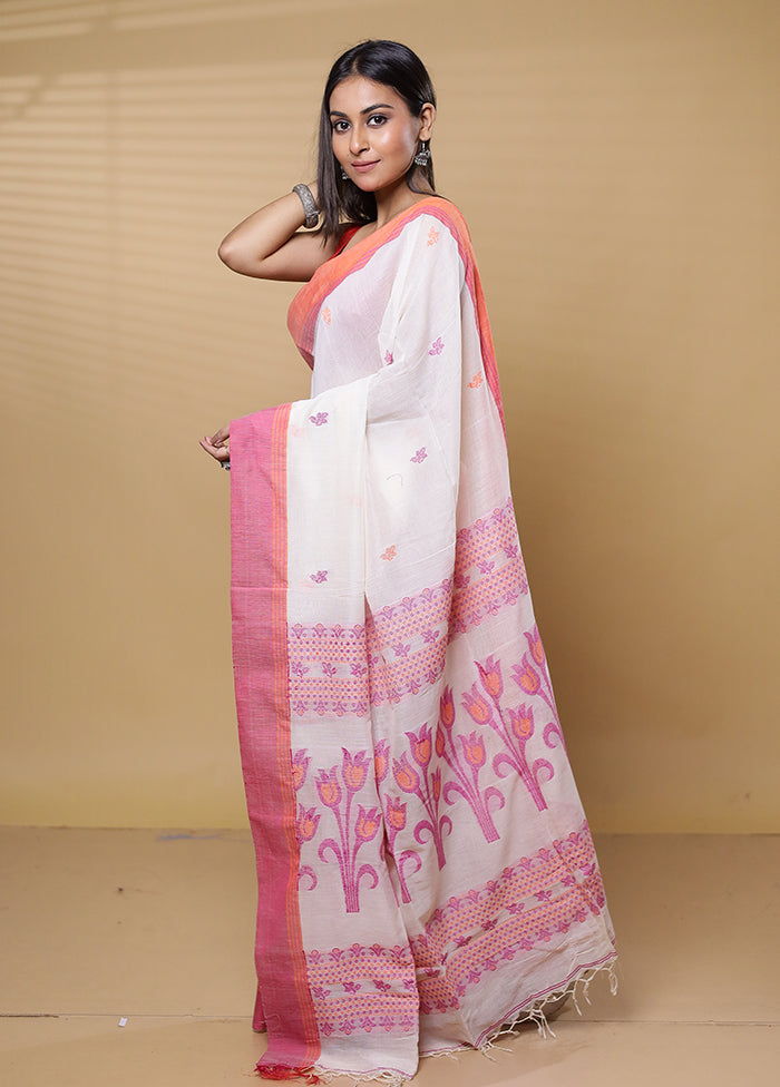 White Khadi Cotton Saree With Blouse Piece