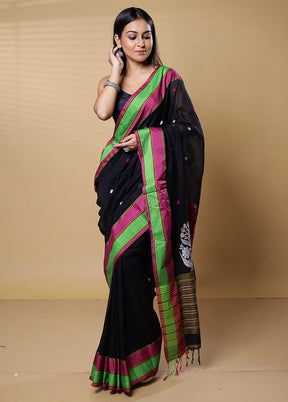 Black Khadi Cotton Saree With Blouse Piece