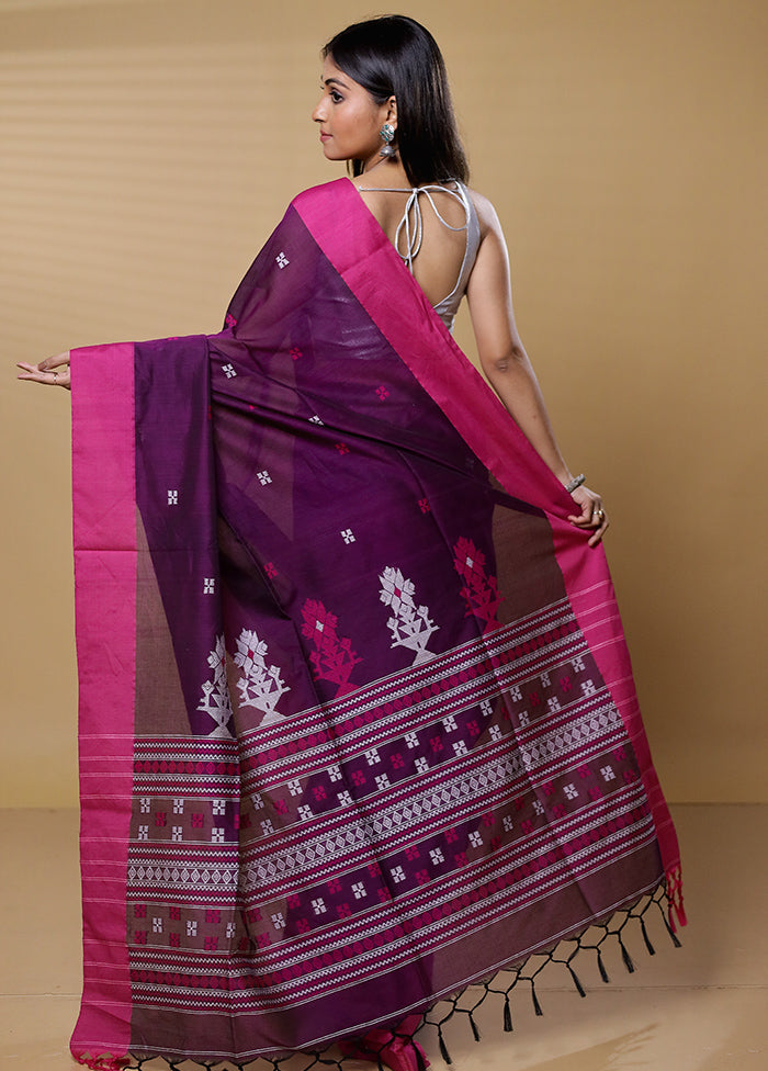 Purple Khadi Cotton Saree With Blouse Piece