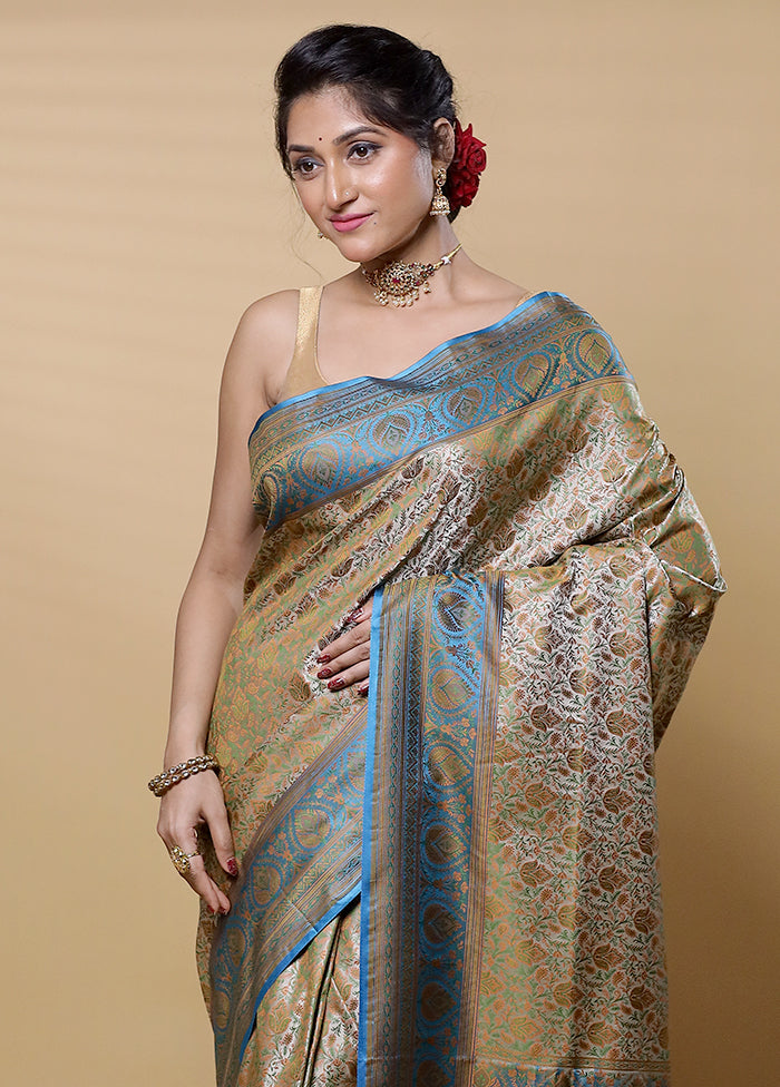 Cream Jamewar Silk Saree With Blouse Piece