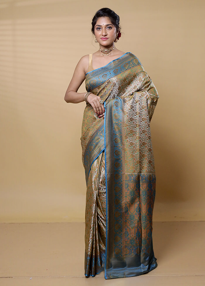 Cream Jamewar Silk Saree With Blouse Piece