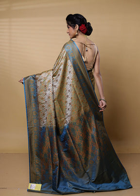 Cream Jamewar Silk Saree With Blouse Piece