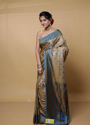 Cream Jamewar Silk Saree With Blouse Piece