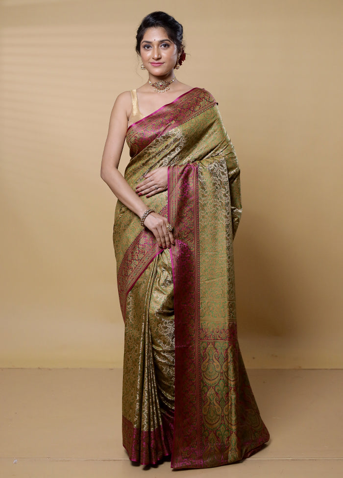 Cream Jamewar Silk Saree With Blouse Piece