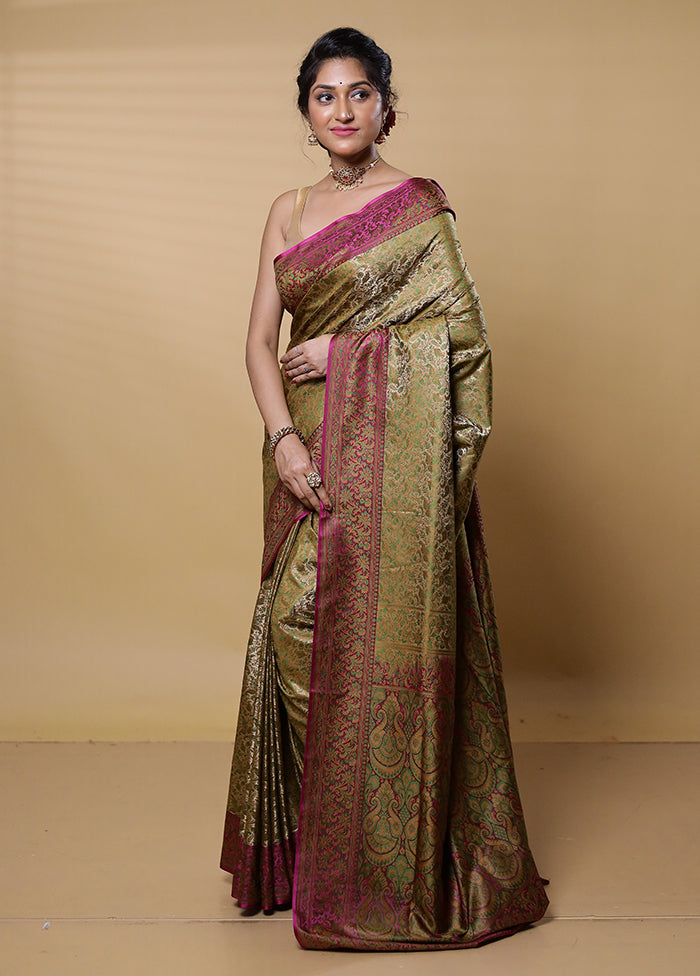 Cream Jamewar Silk Saree With Blouse Piece