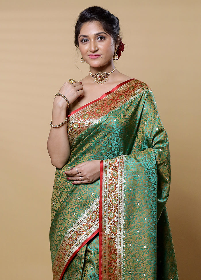 Green Tanchoi Silk Saree With Blouse Piece