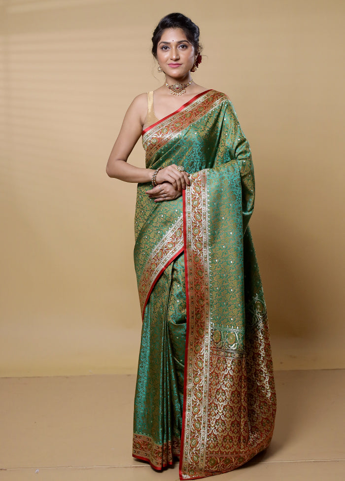 Green Tanchoi Silk Saree With Blouse Piece