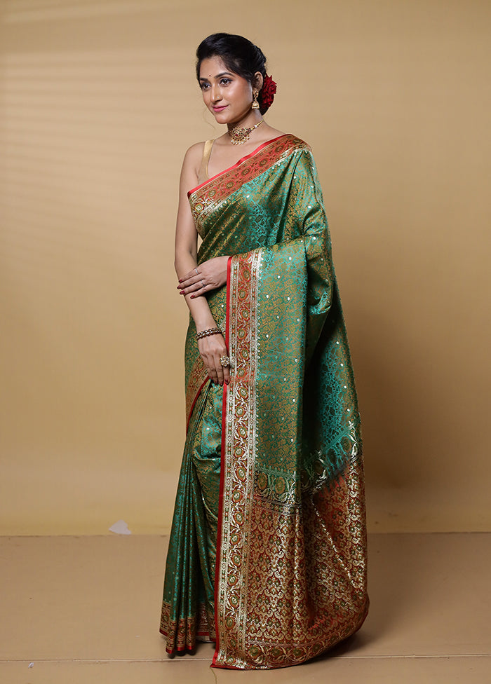 Green Tanchoi Silk Saree With Blouse Piece