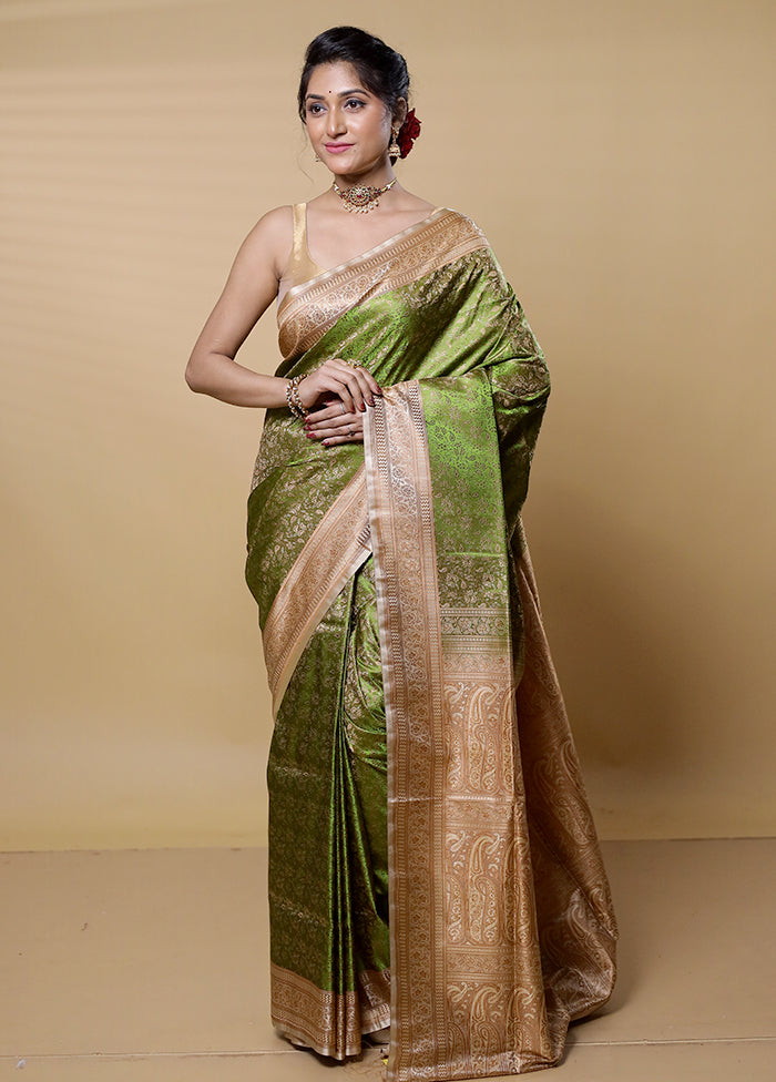 Green Jamewar Silk Saree With Blouse Piece